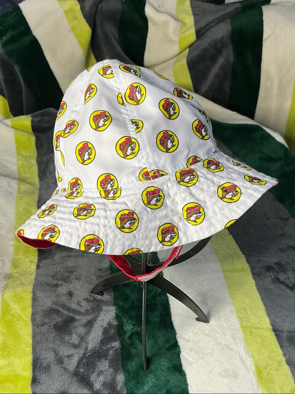 Kids White Bucket Hat with Yellow Cartoon Print